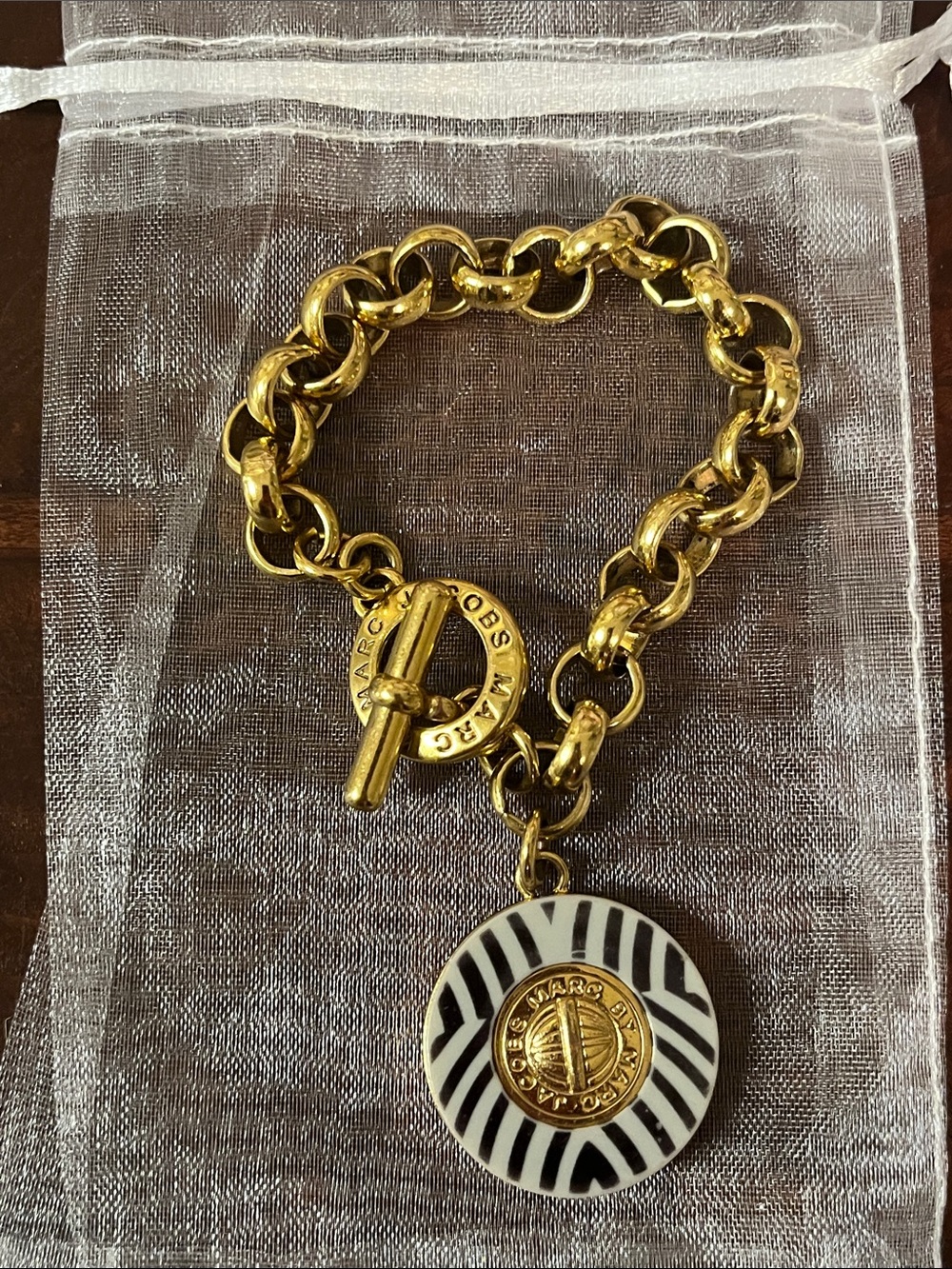 Marc Jacobs Gold-Tone Chain Bracelet with Black & White Medallion Charm